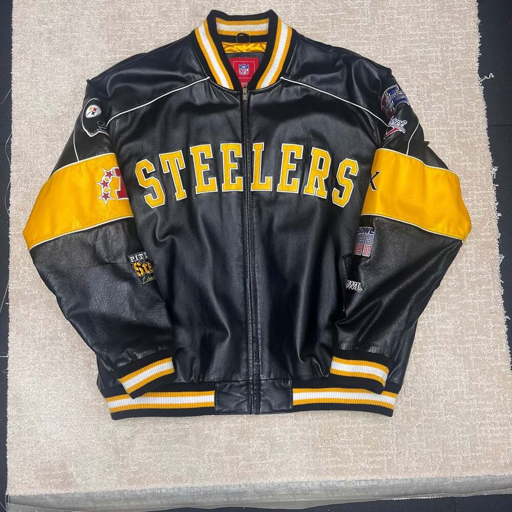 VTG Pittsburgh Steelers 5-Time Super Bowl Champion NFL Leather Bomber Jacket